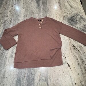 Lillusory Women's Small Waffle Knit Henley Top Maive Pink 3/4 Sleeve